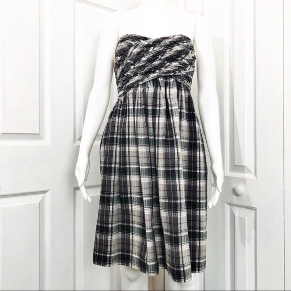 Vera Wang Lavender Label Plaid Strapless Dress
